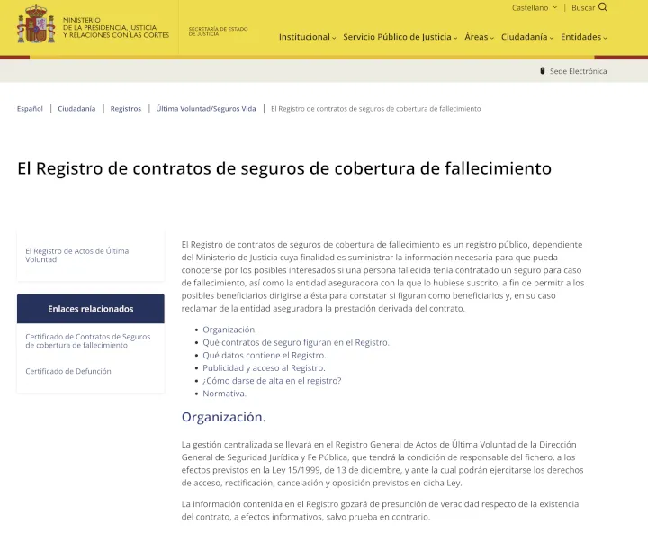 registro de contratos de seguros de cobertura de fallecimiento